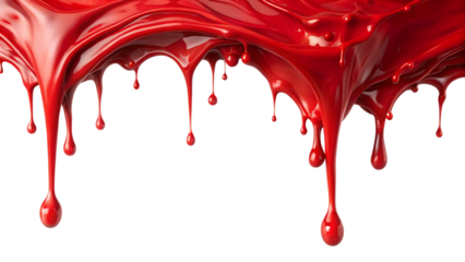 red blood or paint flowing down isolated on white background, png, ai generated.