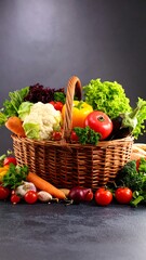 Basket overflowing with fresh produce