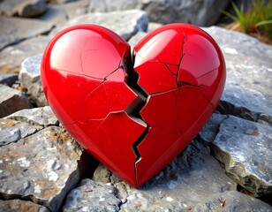 Broken heart on rocks