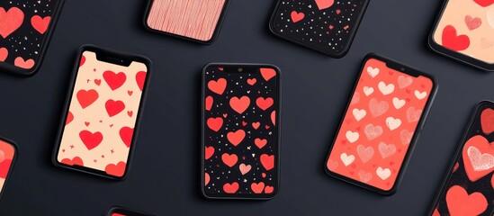 Multiple phones with heart-shaped patterns