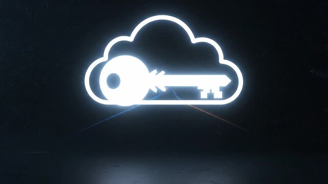 Two glowing digital keys merge inside a cloud icon, creating a single key that unlocks cloud access.