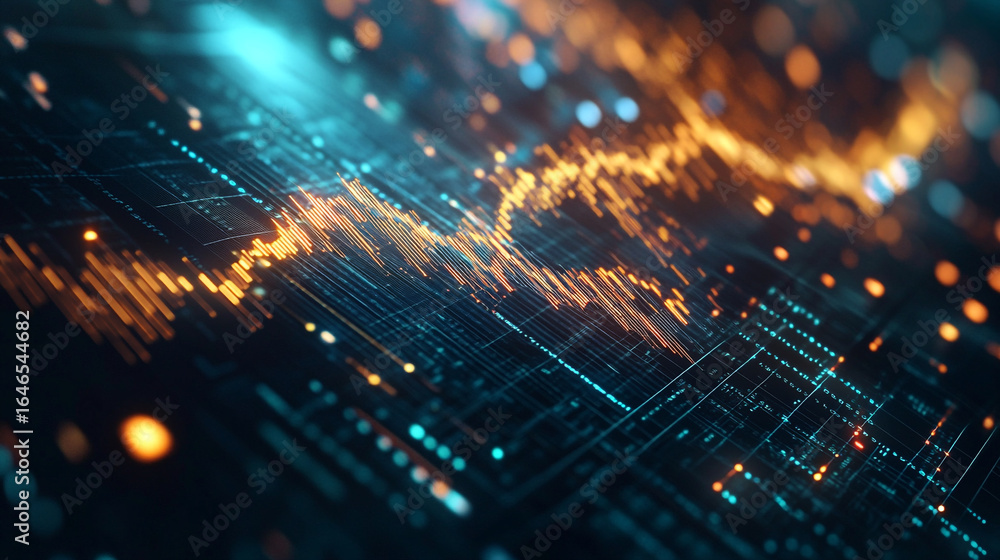 Poster abstract digital data visualization glowing lines and grid network technology background