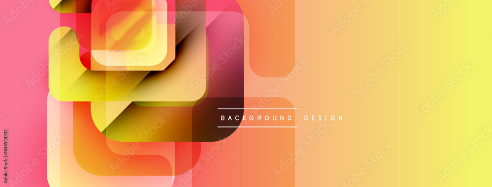 Poster abstract geometric shapes overlap, creating vibrant gradient background. warm colors dominate compos