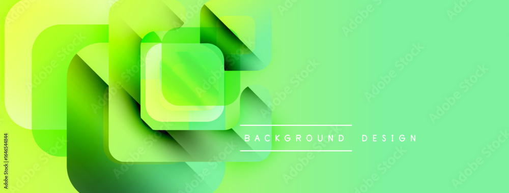 Poster abstract geometric shapes overlap, creating vibrant green gradient background. minimalist design inc