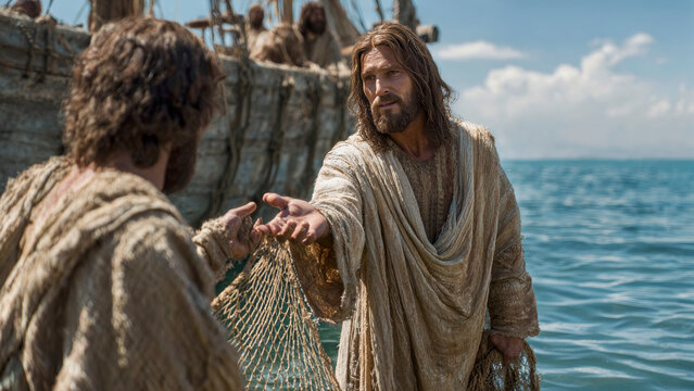 Jesus calls Peter to be his disciple at the Sea of Galilee