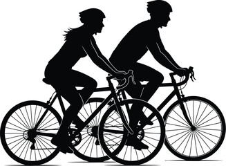 Fototapeta premium Silhouette of a man and woman riding bicycles image represents cycling, sport, fitness, exercise, and healthy lifestyle it can be used for various purposes