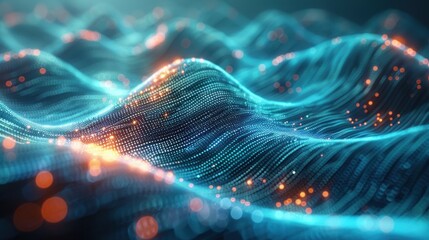 Abstract blue wave with orange light dots illustration