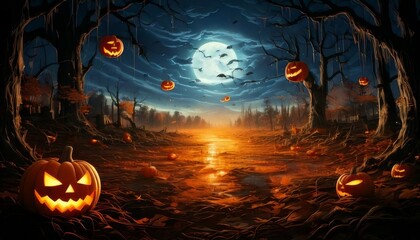 Spooky Halloween Night in the Woods halloween background