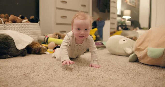 Cute Red Head Baby Crawling Towards Camera