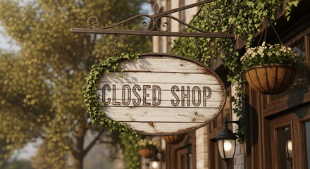Rustic Closed Shop Sign with Ivy and Decorative Hanging Basket