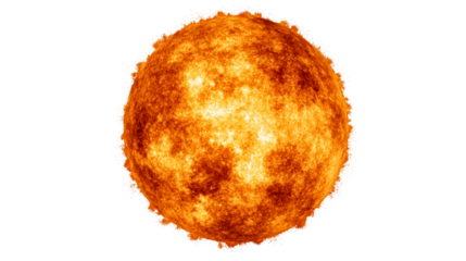 Fiery Stellar Corona with Solar Flares Isolated on White Background, cut out transparent