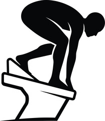 Silhouette of a swimmer diving from a starting block, showcasing athleticism, competition, and power of aquatic sports