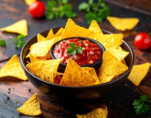 Bowl of tortilla chips with salsa