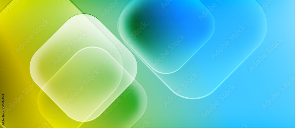 Poster abstract background features rounded squares, vibrant colors blend smoothly. yellow, green, blue gra