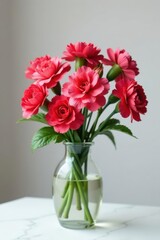 Carnation bouquet, elegant Mother's Day gift on white marble , elegant gift, high resolution, white