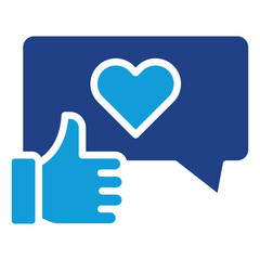 Like Message Glyph Blue Silhouette Icon Design Vector - Thumbs up with a heart inside a speech bubble, symbolizing love and positive feedback
