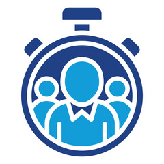 Time Management Glyph Blue Silhouette Icon Design Vector - Stopwatch with group of people inside, representing time tracking in team projects