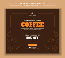 Coffee Lovers Illustration for International Coffee Day Post in Flat Cartoon Template Design