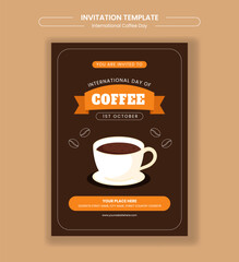 Coffee Time Invitation for International Coffee Day in Flat Hand-Drawn Illustration Template Style