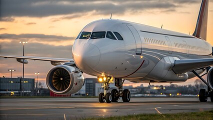 Obraz premium Passenger airplane ready for takeoff on runway scene