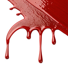 Vibrant red liquid drips dramatically, creating a bold and dynamic visual effect with rich texture