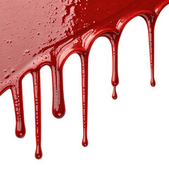 Viscous red liquid dripping with dramatic effect, perfect for horror or medical themes