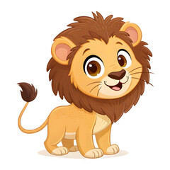 Obraz premium Cute cartoon baby lion with big eyes and a fluffy mane