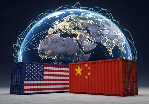 Global trade and shipping concept with Earth and cargo containers - Powered by Adobe