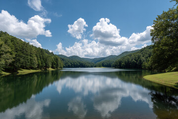 pristine lake reflecting sky creates breathtaking summer landscape in one of  u