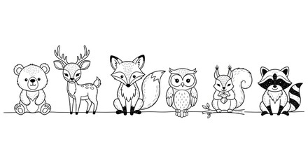 Woodland Lineup: An adorable line up of woodland creatures perfect for any project. A friendly family. 