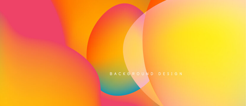 Abstract vibrant shapes overlap. Warm colors dominate, creating smooth gradients. Modern design feels energetic, fluid.