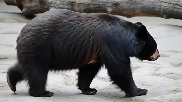 Spectacled Bear (Tremarctos ornatus) walking in profile, showcasing dark fur