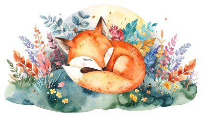 Fox curled up sleeping