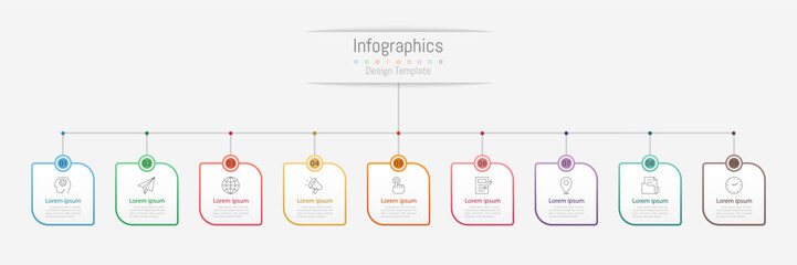 Infographic 9 options design elements for your business data. Vector Illustration.
