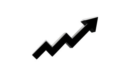 Three Dimensional Black Arrow Graph Increasing Upwards, cut out transparent