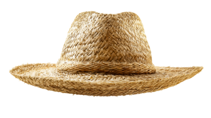 Woven straw hat with wide brim and textured band, cut out transparent