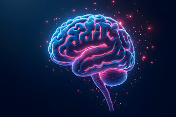 Fototapeta premium Glowing Brain Illustration on Dark Background with Pink Accents