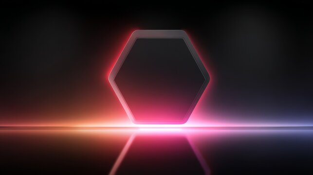 Abstract geometric background featuring a prominent black and red hexagon shape design with clean lines and bold contrasting colors for a modern futuristic look.