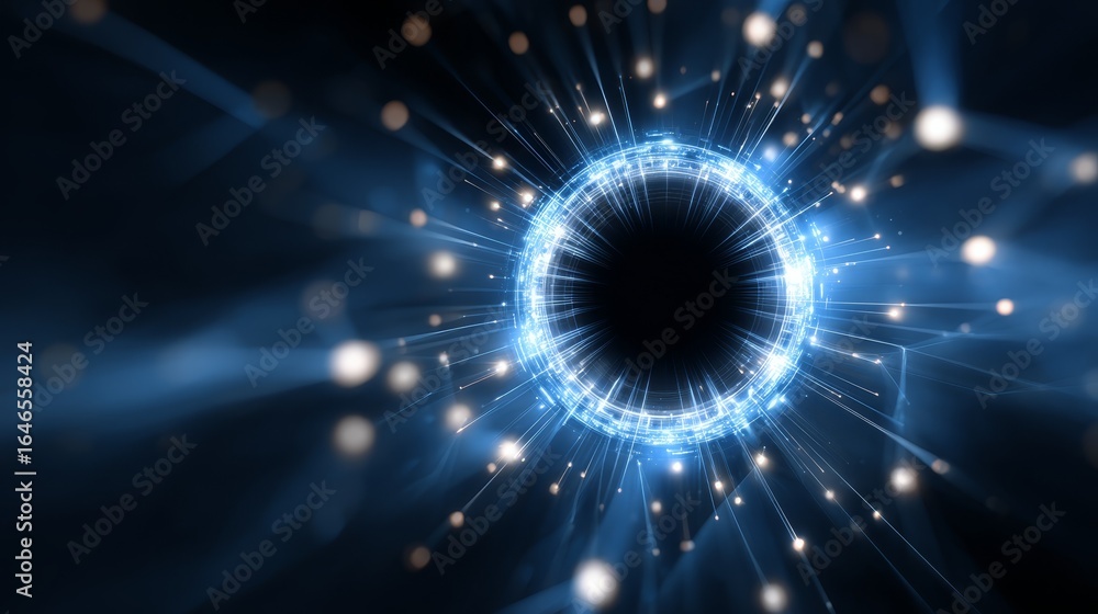 Poster a mesmerizing visual spectacle featuring a brilliant blue light burst explosion against a deep dark 