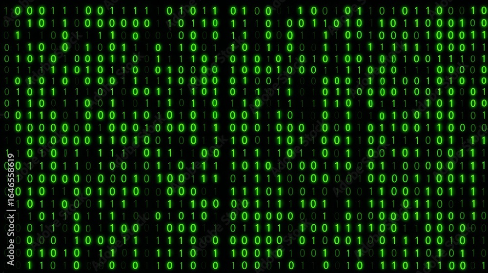 Poster cascading green binary code matrix a digital rain of numbers and data streams for technology enthusi