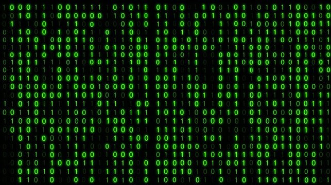 Cascading Green Binary Code Matrix A Digital Rain of Numbers and Data Streams for Technology Enthusiasts.