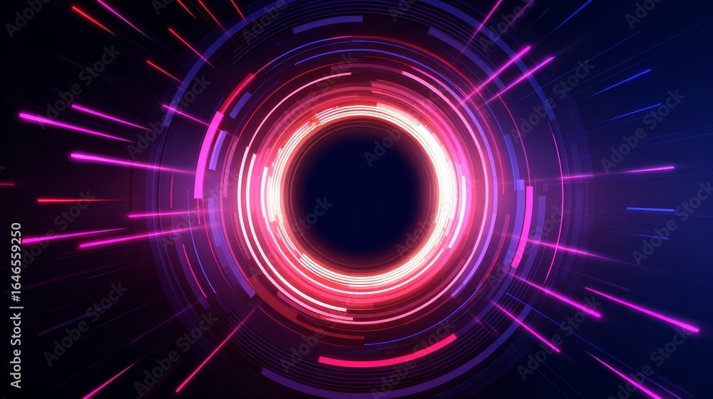 Aufkleber a futuristic circular tunnel passageway with glowing vibrant neon lights creating a mesmerizing and 