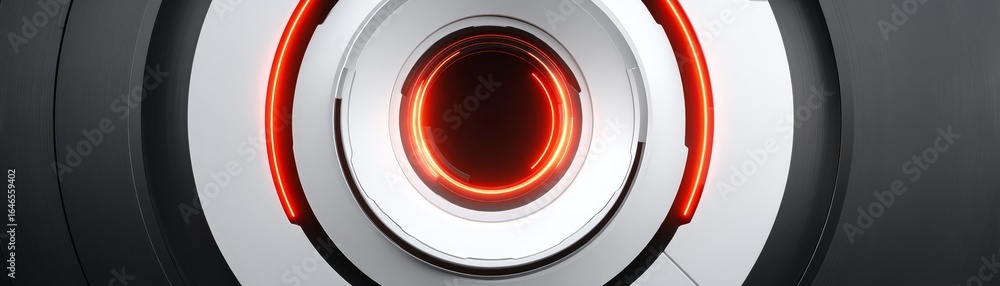 Poster intense close up view of a glowing orb emitting powerful beams of white and red light creating a dyn