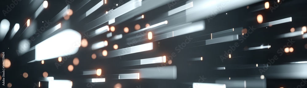 Poster a monochromatic architectural detail featuring a geometric pattern of illuminated bulbs on a dark ba