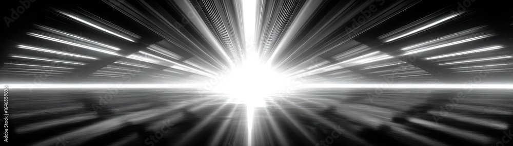 Poster a mysterious light source emanates from the center of a pitch black empty and silent room creating a