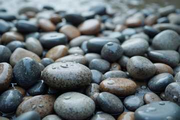 Rounded Beach Stones with Water Droplets Wet Stone Texture