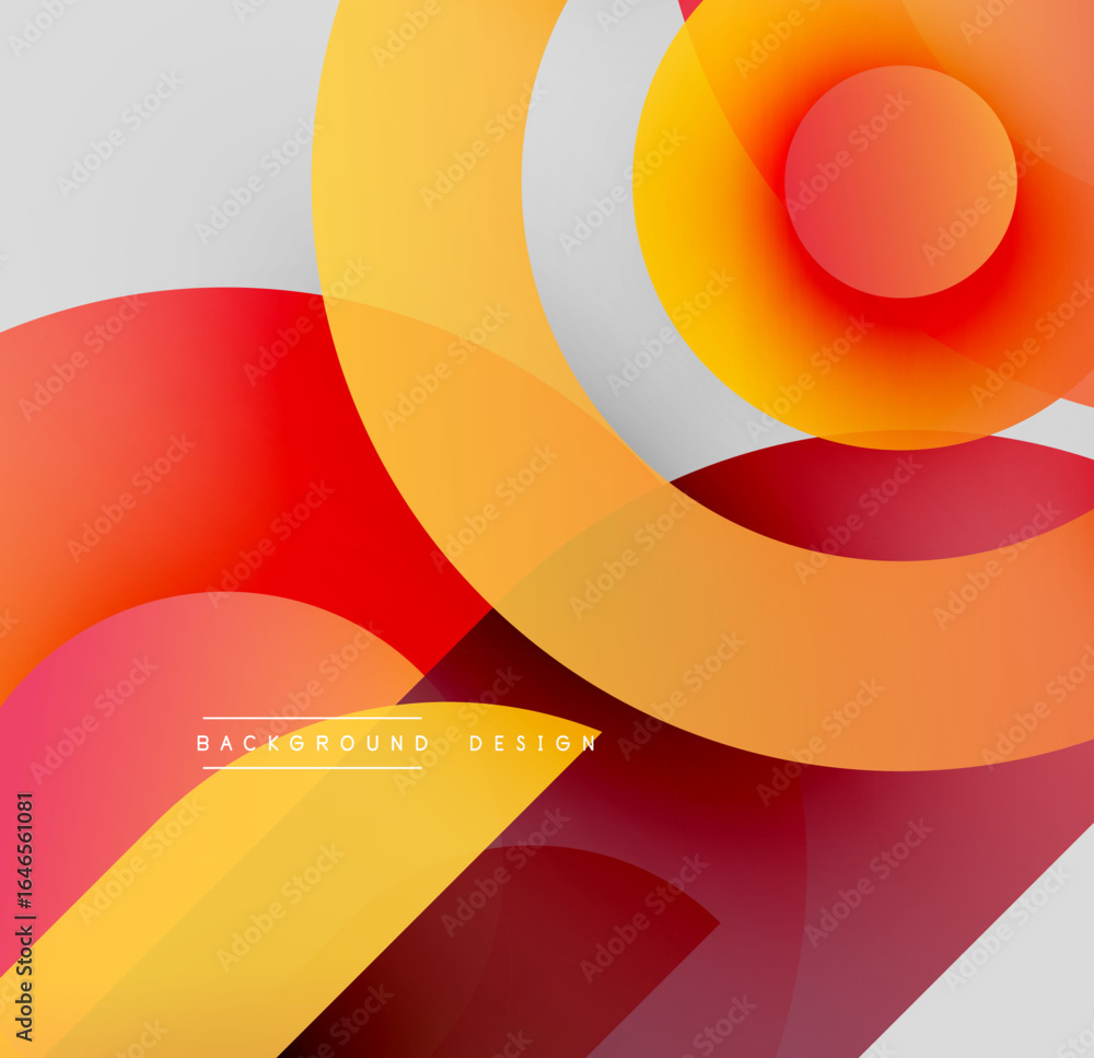 Poster abstract geometric shapes overlap. warm colors dominate design, creating dynamic visual effect. mode