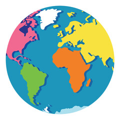 Colorful cartoon earth globe showing continents