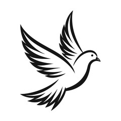 Stylized black silhouette of a dove in flight