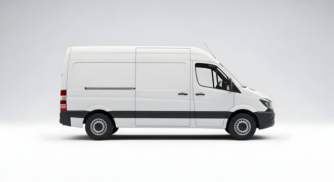 Clean White Delivery Van Isolated on White Background: Perfect for Logistics, Transportation, and Commercial Mockups with Ample Copy Space